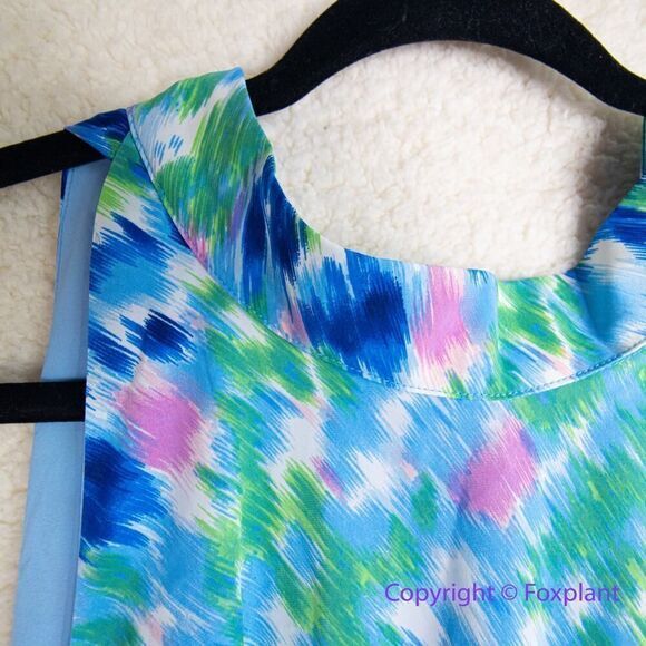 New! SAM EDELMAN Brushstroke Print‎ Mock Neck Dress - Blue Multi, size 2 - Picture 7 of 16